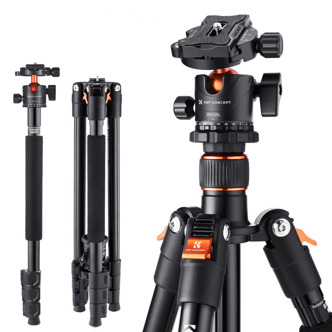 K&F Concept Aluminum Professional Ball Head 2u1 Tripod KF09.111V1 - 1